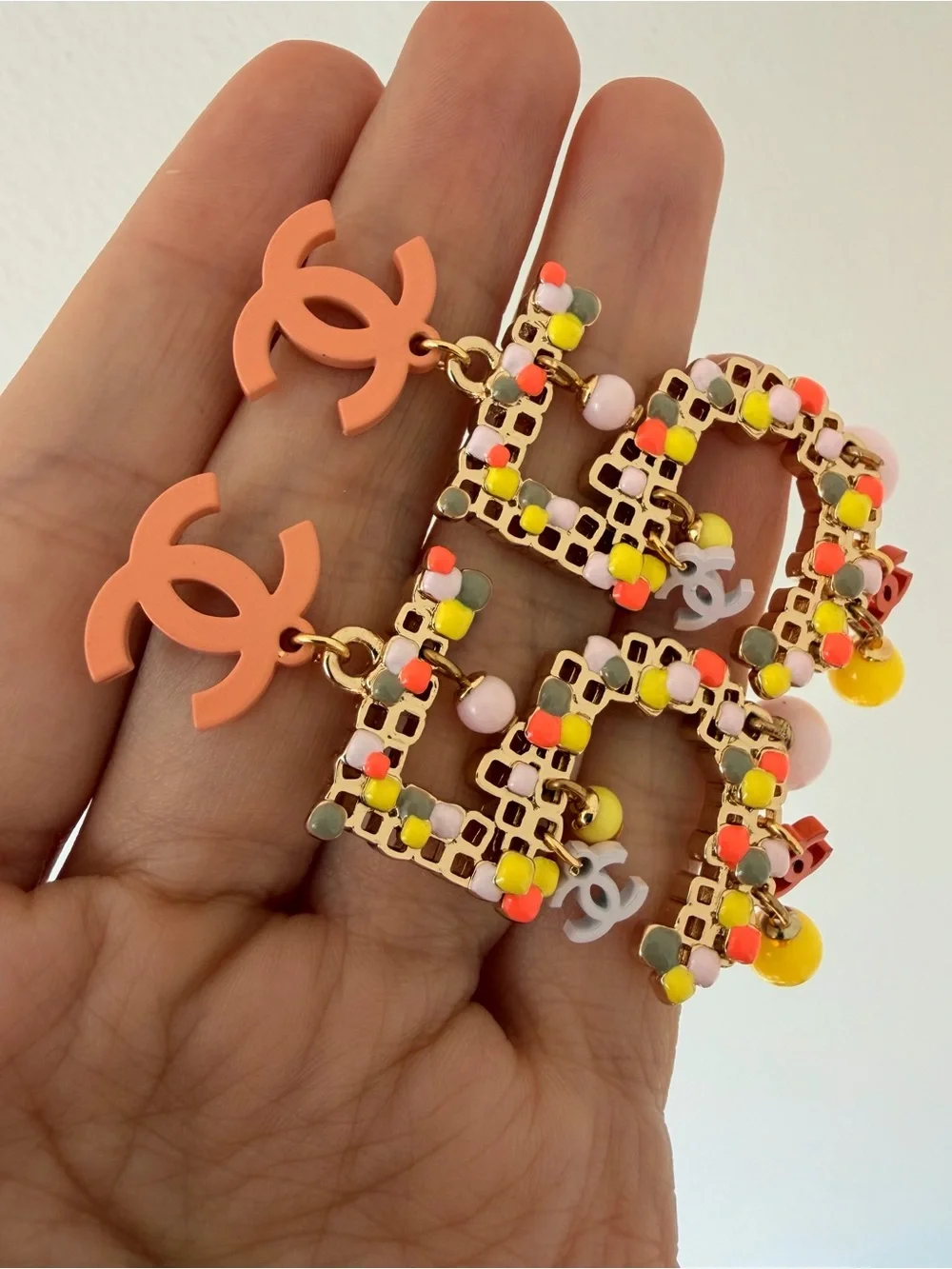 CHANEL CC Logo Colorful Charm Statement Earrings